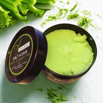 Donna Valente Sea Salt Body Scrub – Aloe Vera & Green Tea 600g open