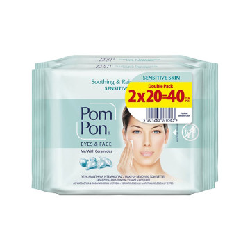 PomPon Eyes & Face Sensitive Skin με Ceramides - 40 τμχ (2x20)
