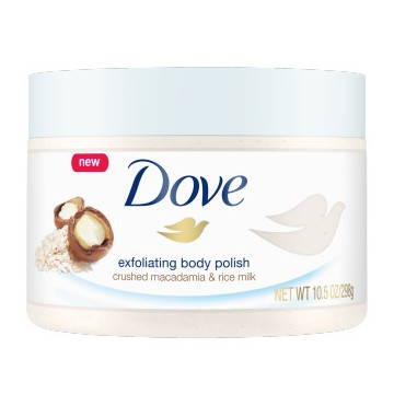 DOVE EXFOLIATING BODY SCRUB 225ML CRUSHED MACADAMIA & RICE MILK SCENT